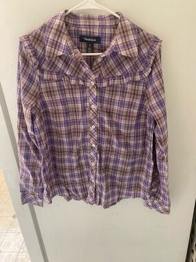 ModCloth Purple Plaid Ruffle Collar Button-Up Top